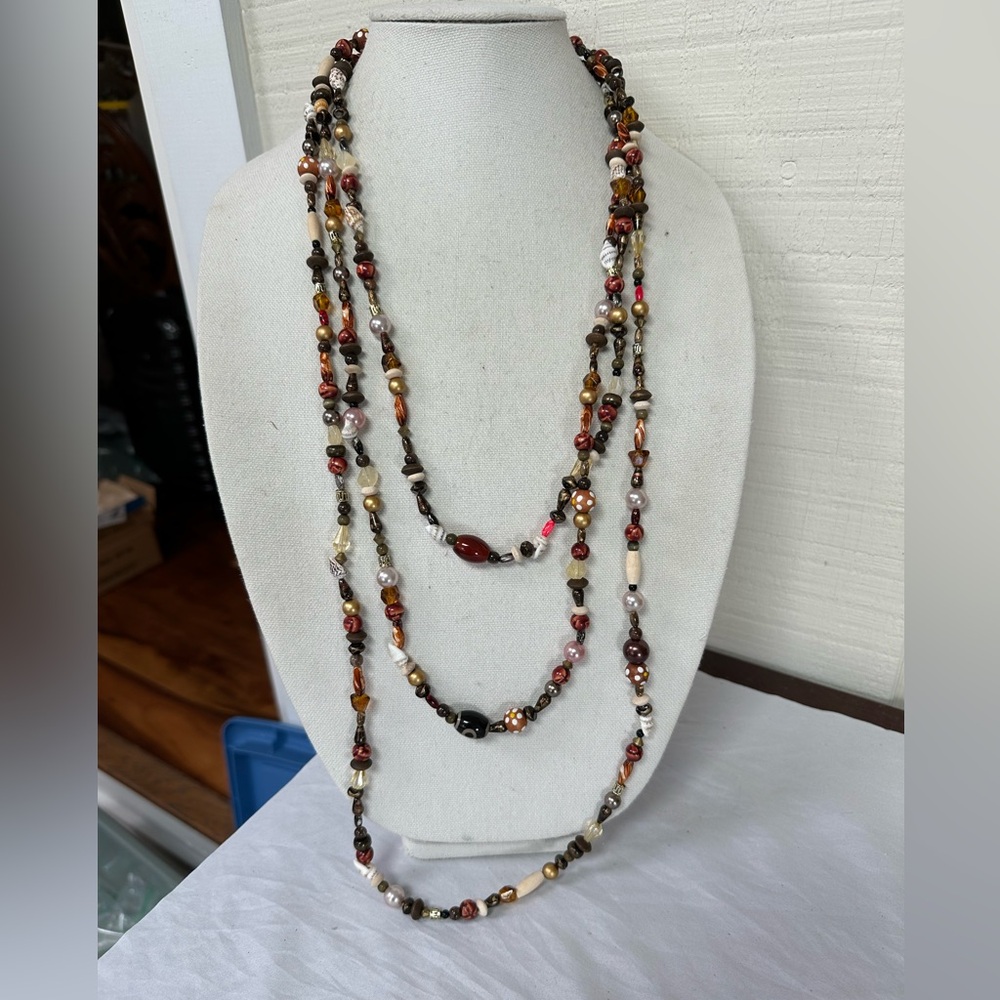 Long triple strand boho beach vibe necklace